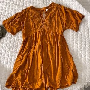 burnt orange cross front dress